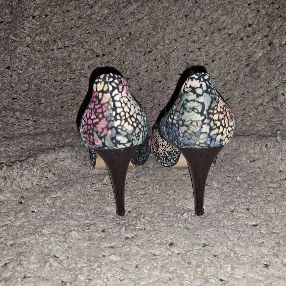 GIULIANO VENANZI Italy-Crackled Nubuck Colorful Florals-Platform-Sz 8-Excellent - Picture 6 of 8